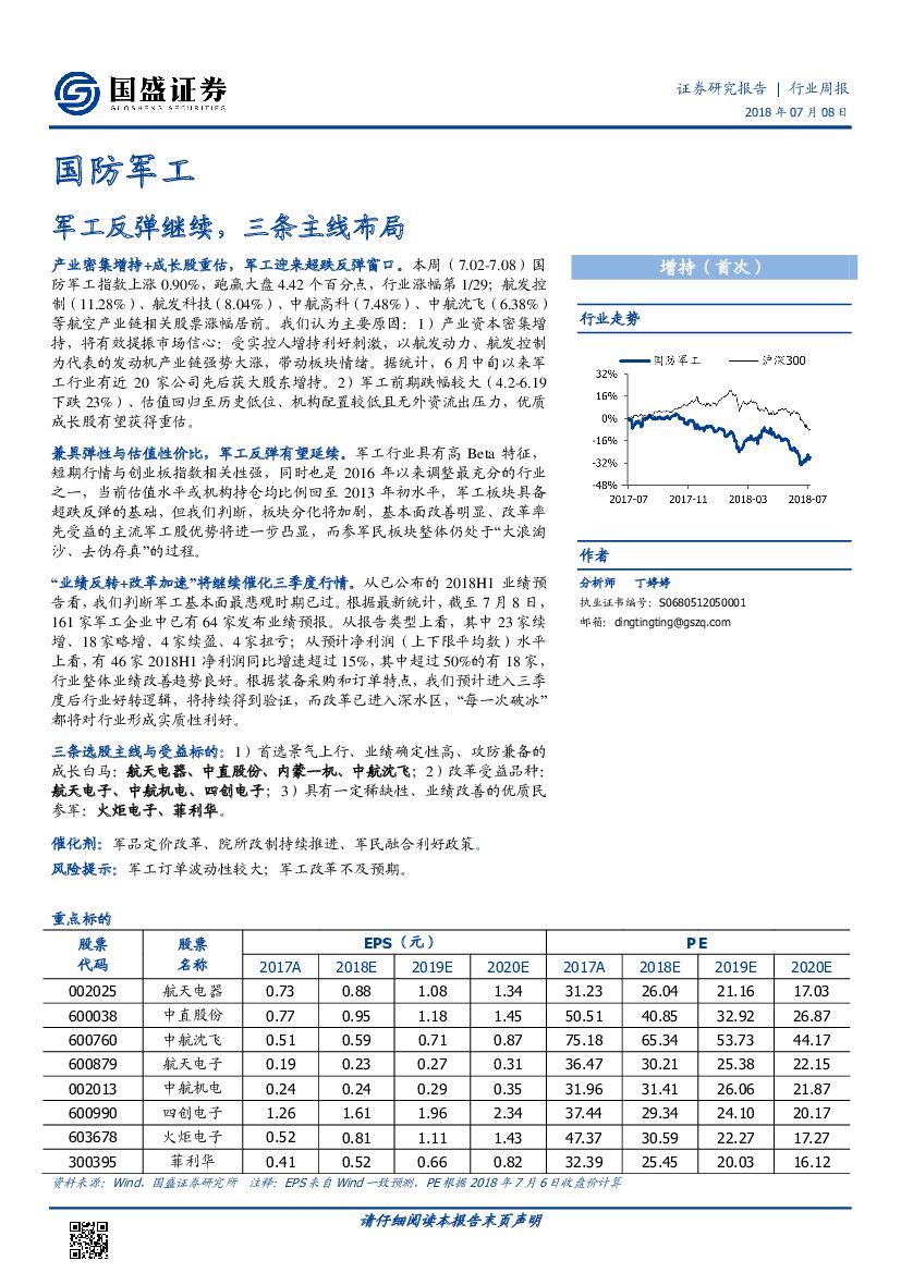 国盛证券：国防<em>军工</em>行业周报：<em>军工</em>反弹继续，三条主线布局 海报