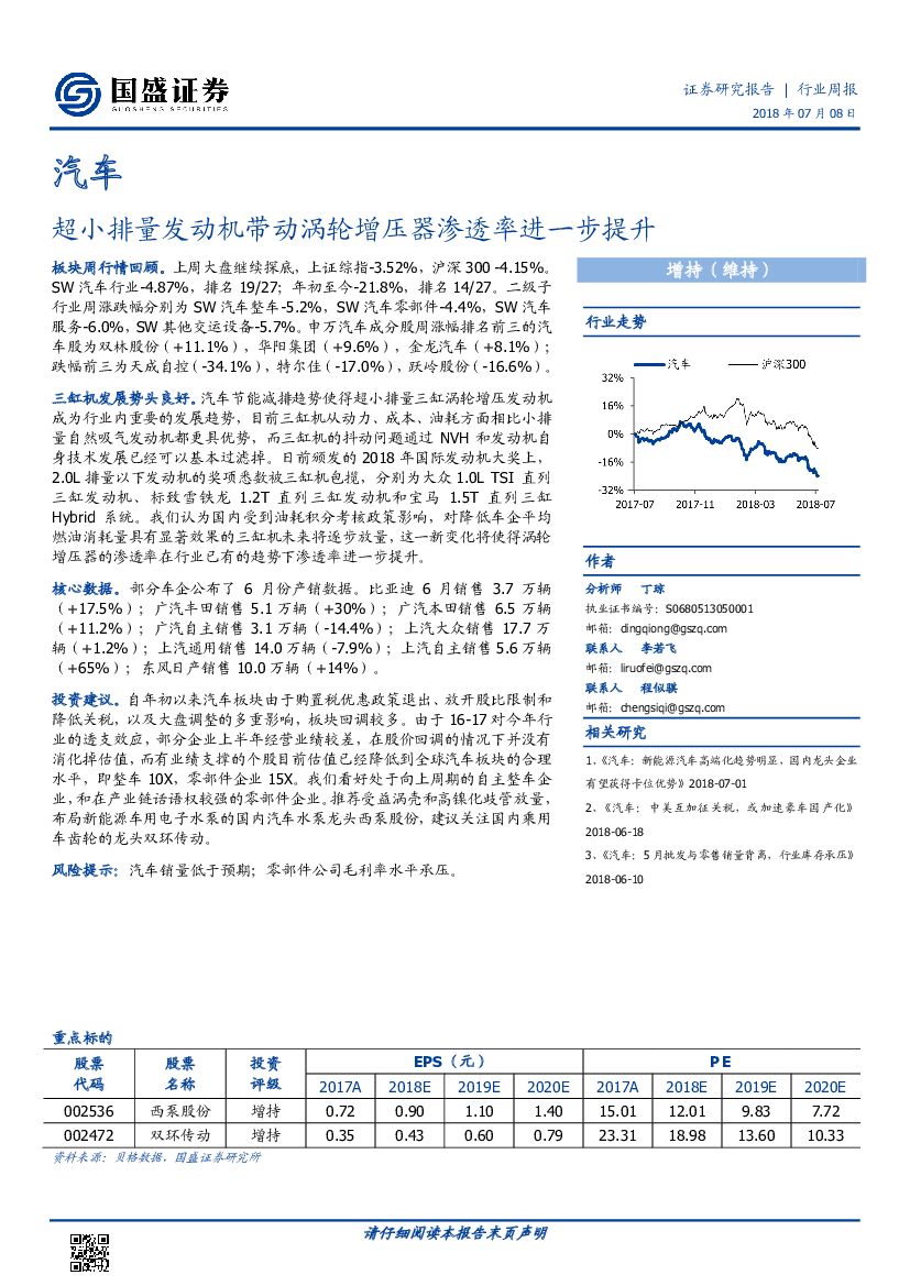 国盛证券：汽车行业周报：超小排量发动机带动涡轮增压器渗透率进一步提升