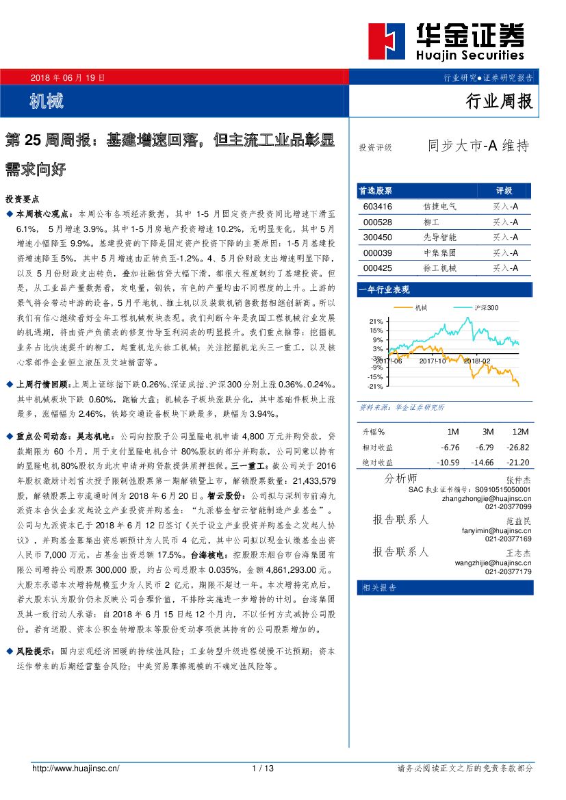 华金证券：机械第25周周报：基建增速回落，但主流工业品彰显需求向好