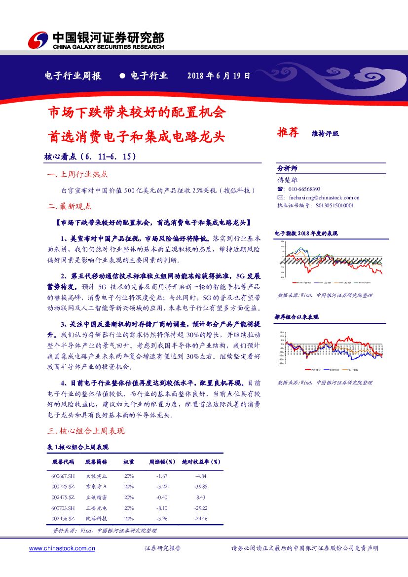 中国银河：电子行业周报：市场下跌带来较好的配置机会 首选消费电子和集成电路龙头