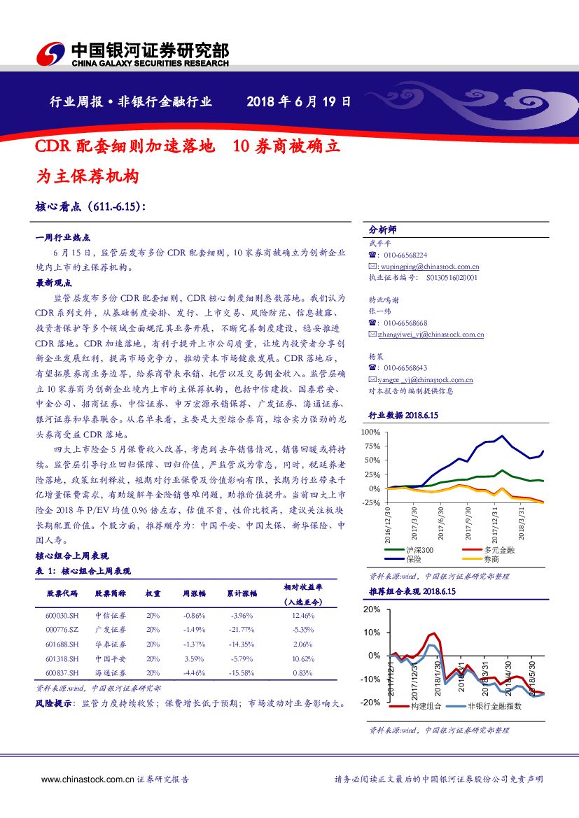 中国银河：非银行金融行业周报：CDR配套细则加速落地，10券商被确立为主保荐机构