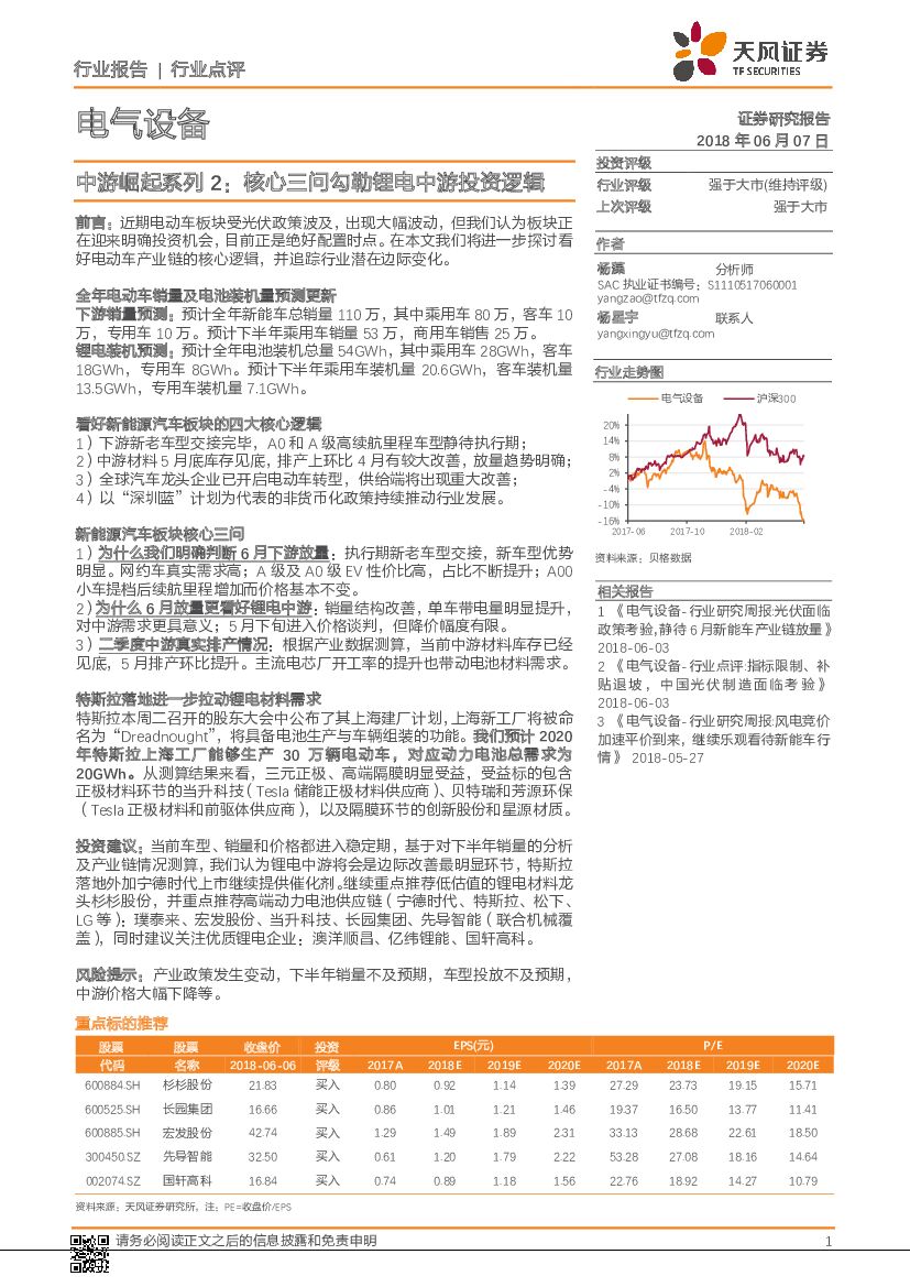 天风证券：电气设备：中游崛起系列2：核心三问勾勒锂电中游投资逻辑