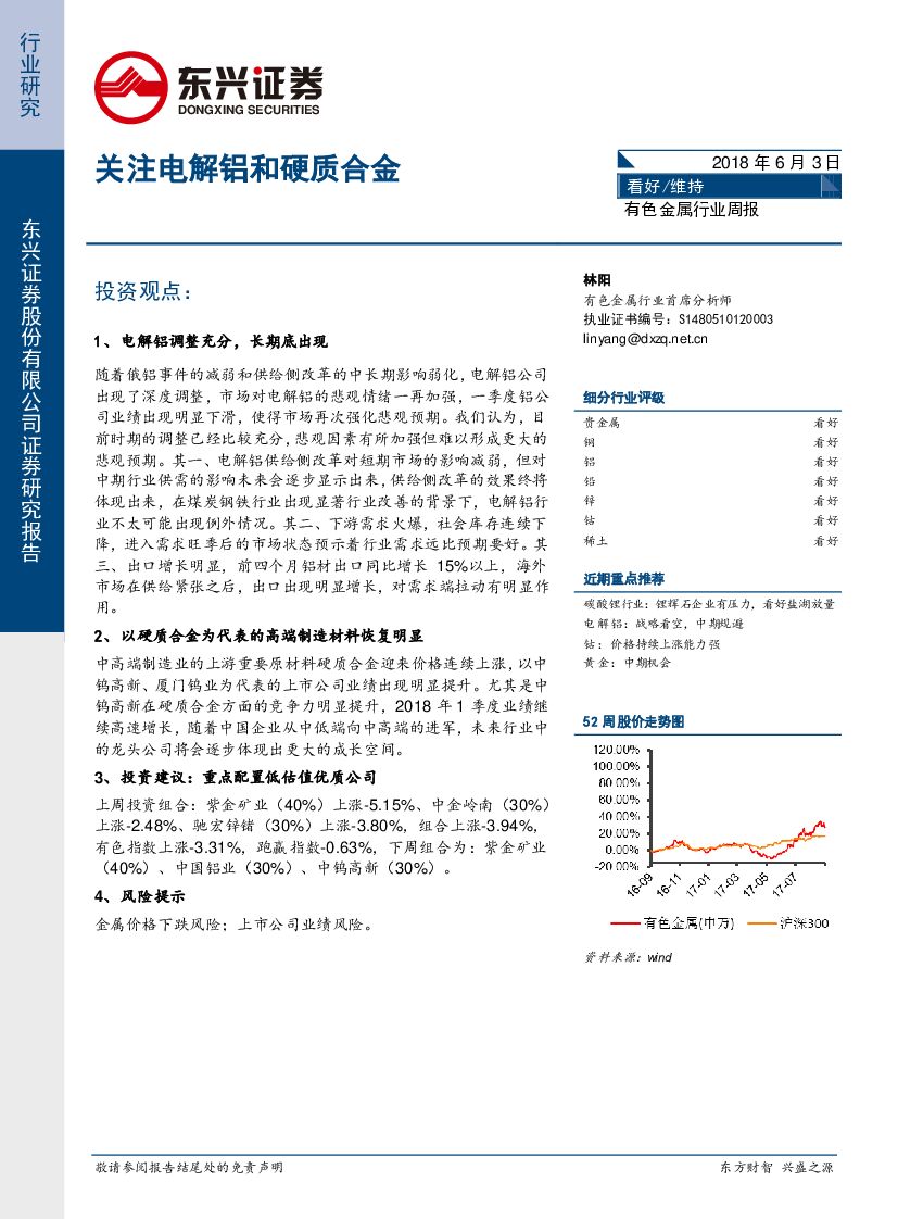 东兴证券：有色金属行业周报：关注电解铝和硬质合金