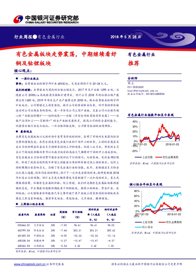 中国银河：有色金属行业周报：有色金属板块走势震荡，中期继续看好铜及钴锂板块