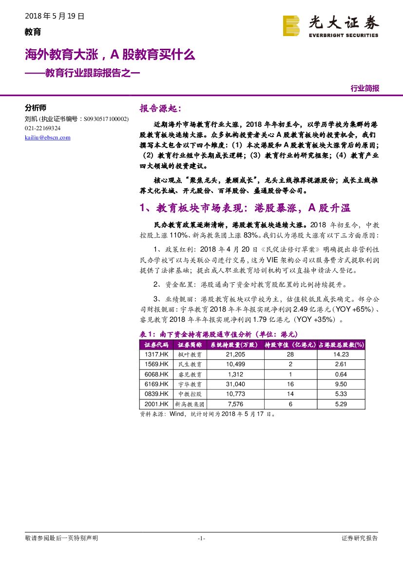 光大证券：教育行业跟踪报告之一：海外教育大涨，A股教育买什么