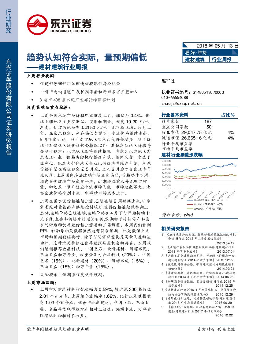 东兴证券：建材建筑行业周报：趋势认知符合实际，量预期偏低