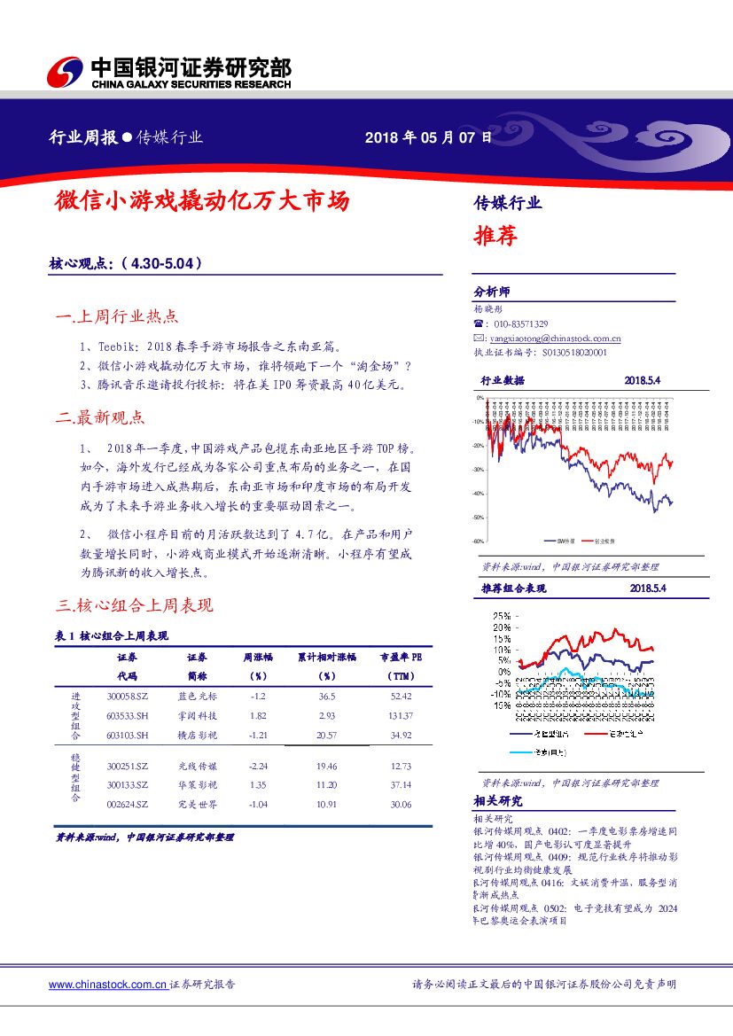 中国银河：传媒行业周报：微信小游戏撬动亿万大市场