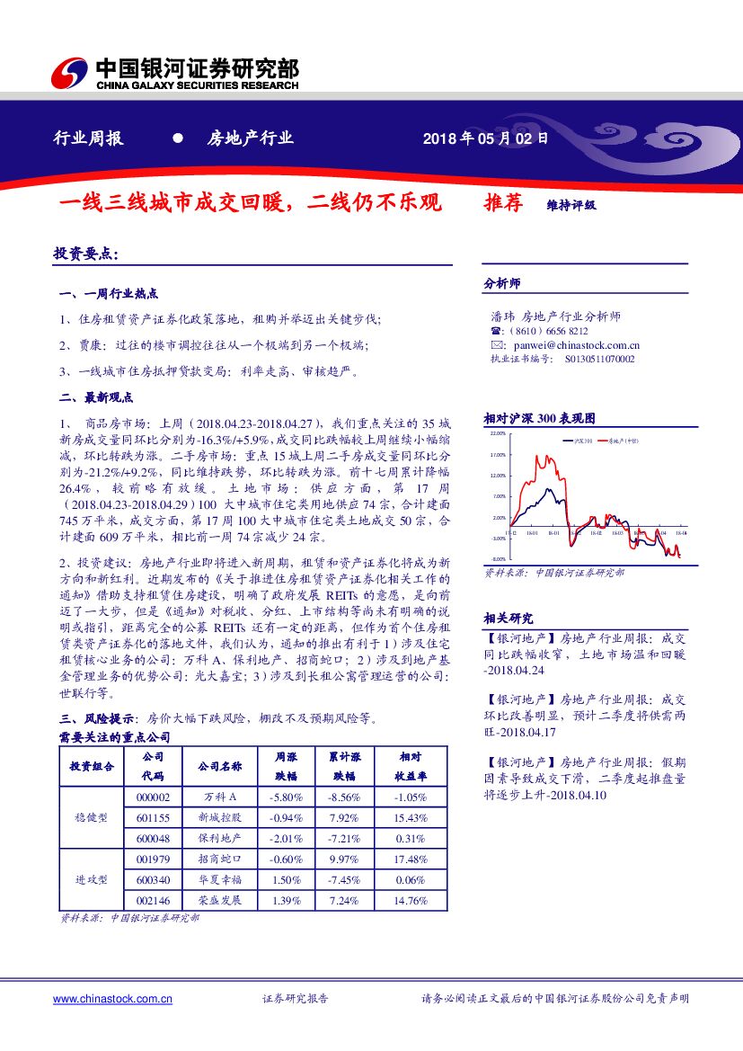 中国银河：房地产行业：一线三线城市成交回暖，二线仍不乐观