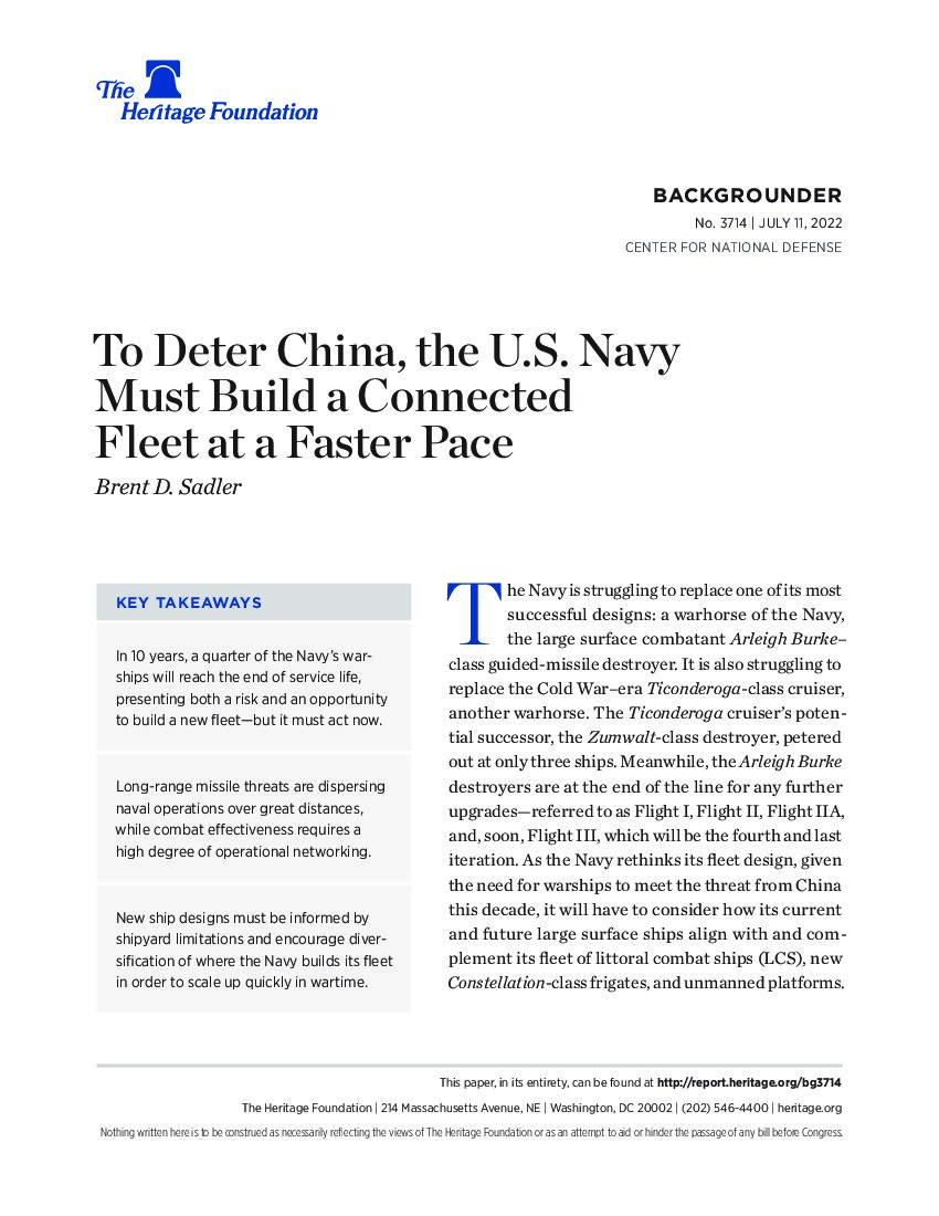 美国传统基金会：为了威慑中国，美国海军必须以更快的速度建立一支互联舰队（英文版）
