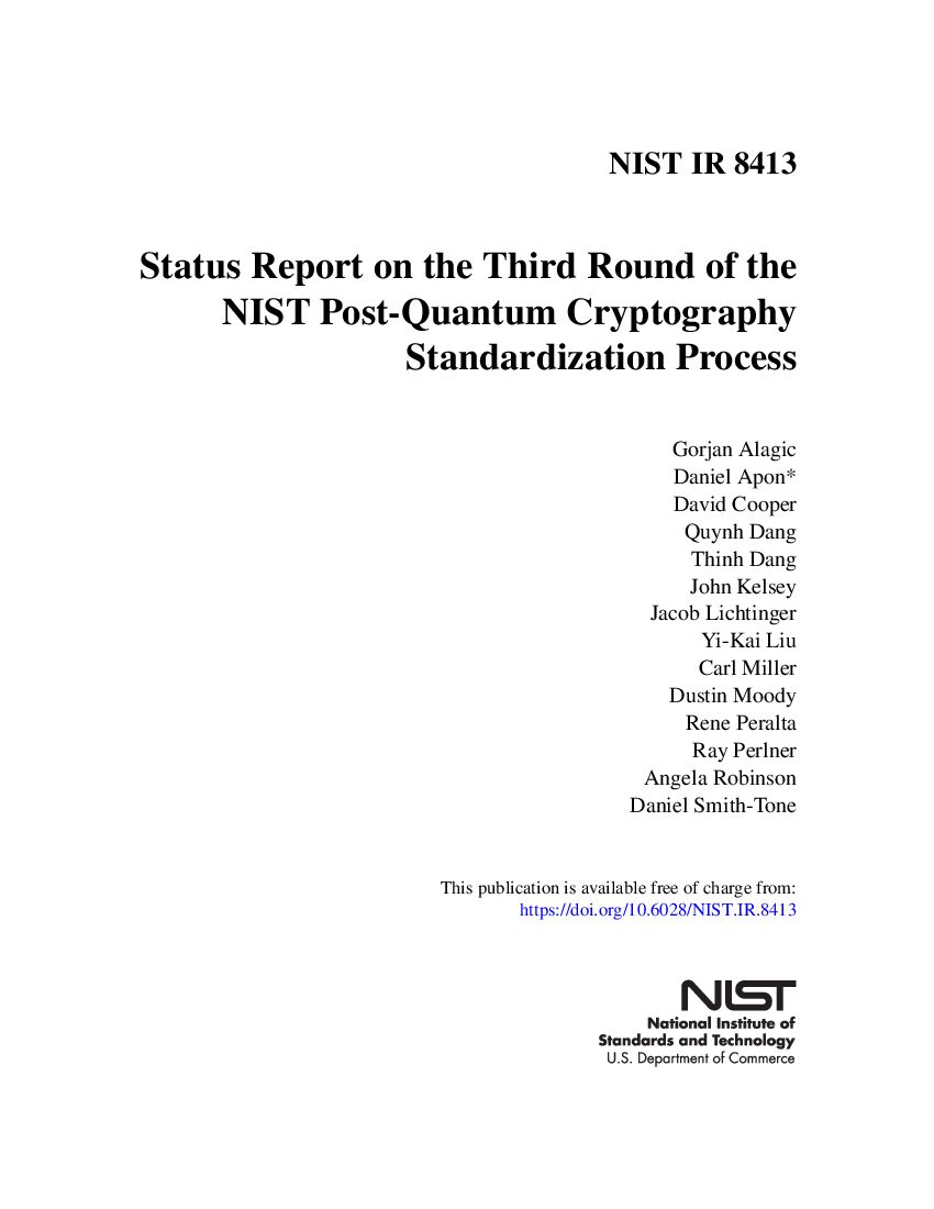 NIST：后量子密码标准化过程第三轮谈判情况报告 （英文版）