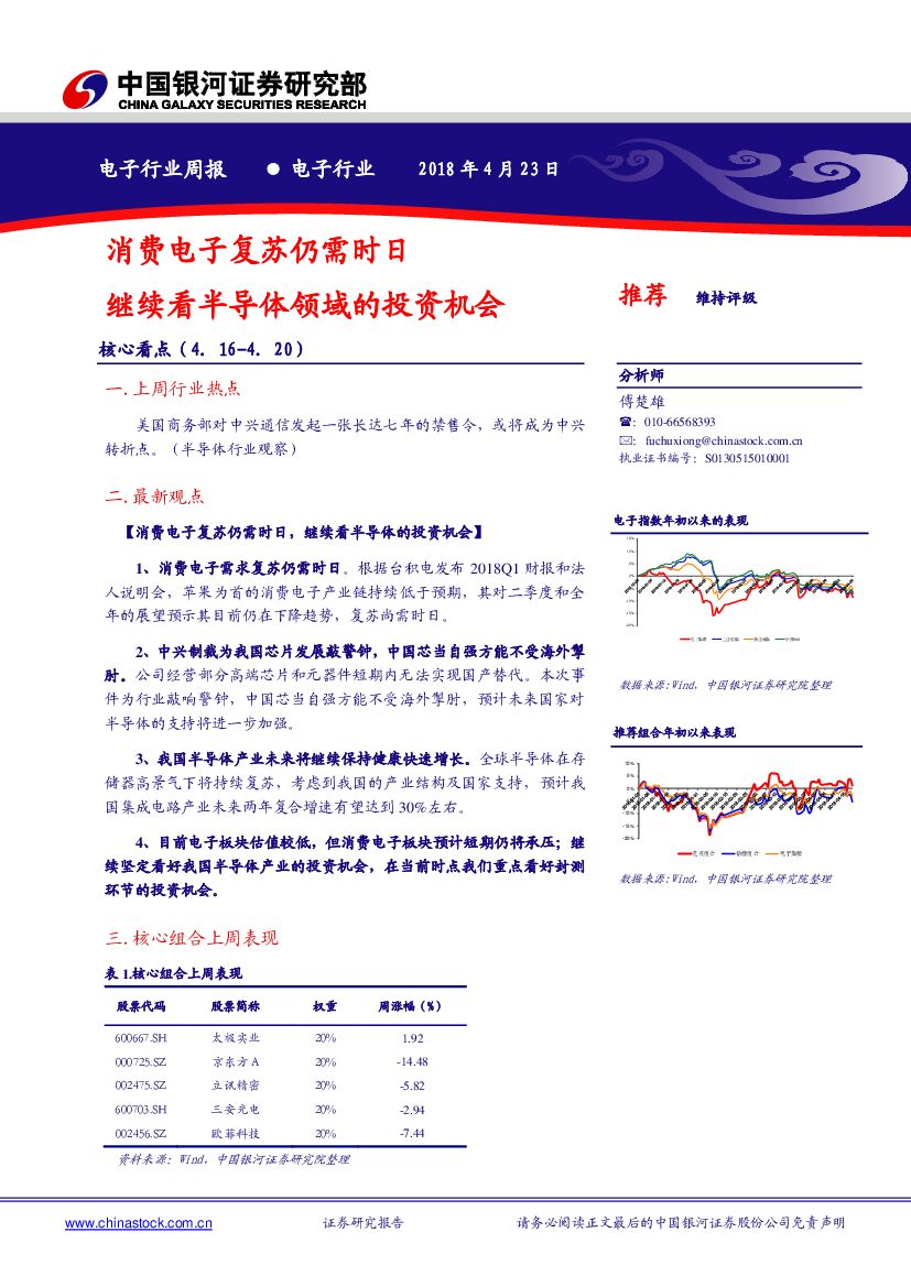 中国银河：电子行业周报：消费电子复苏仍需时日 继续看半导体领域的投资机会