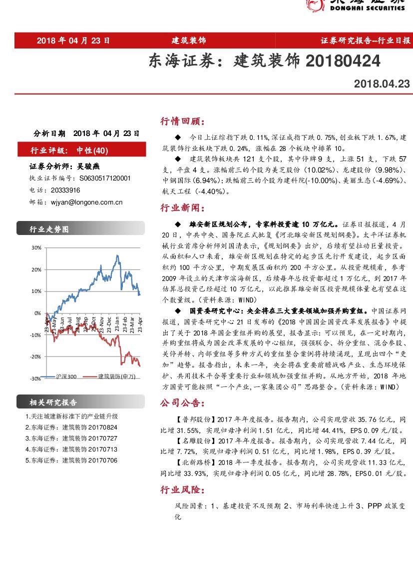 东海证券：建筑装饰行业日报