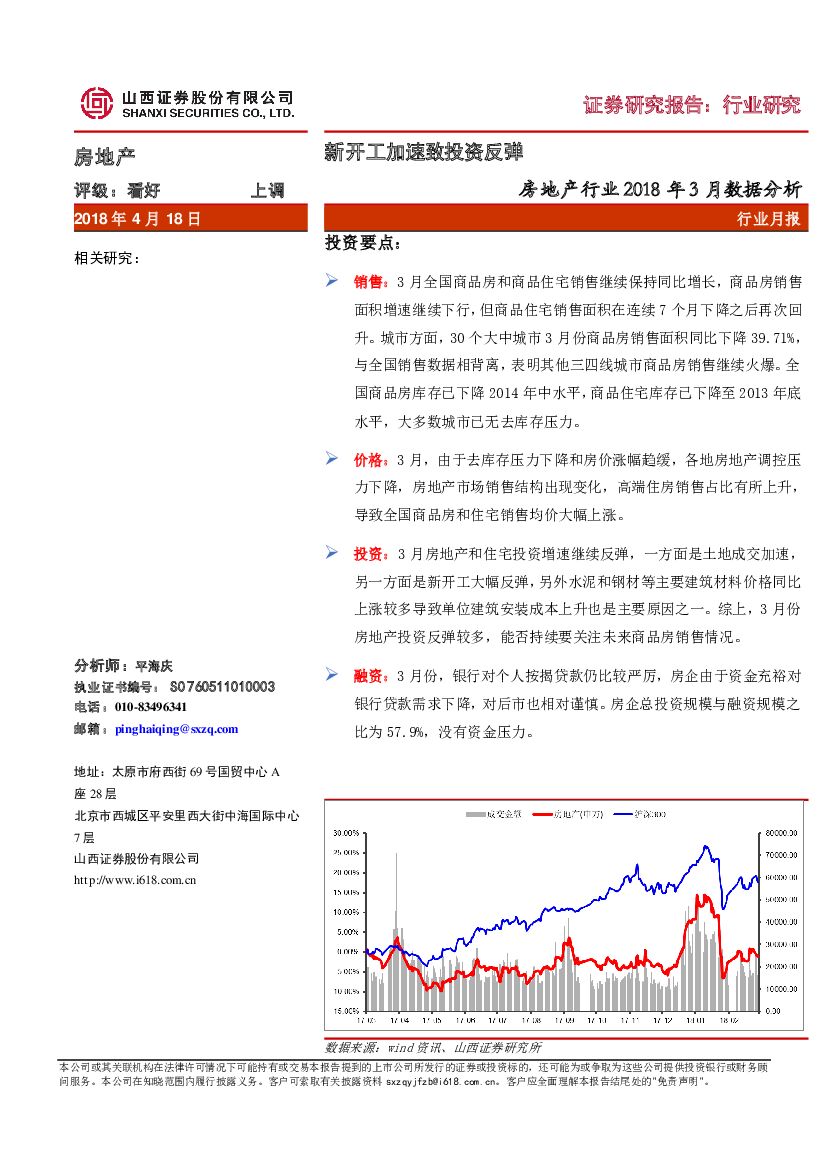 山西证券：房地产行业2018年3月数据分析：新开工加速致投资反弹