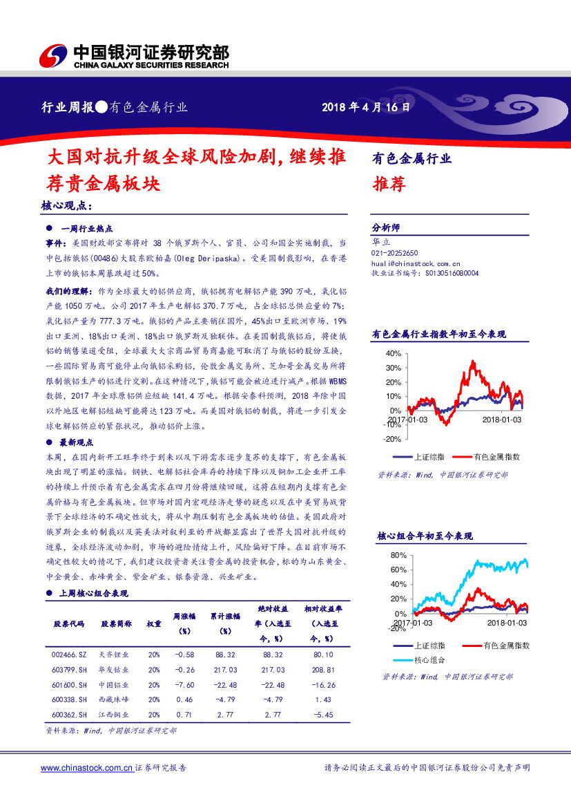 中国银河：有色金属行业周报：大国对抗升级全球风险加剧，继续推荐贵金属板块