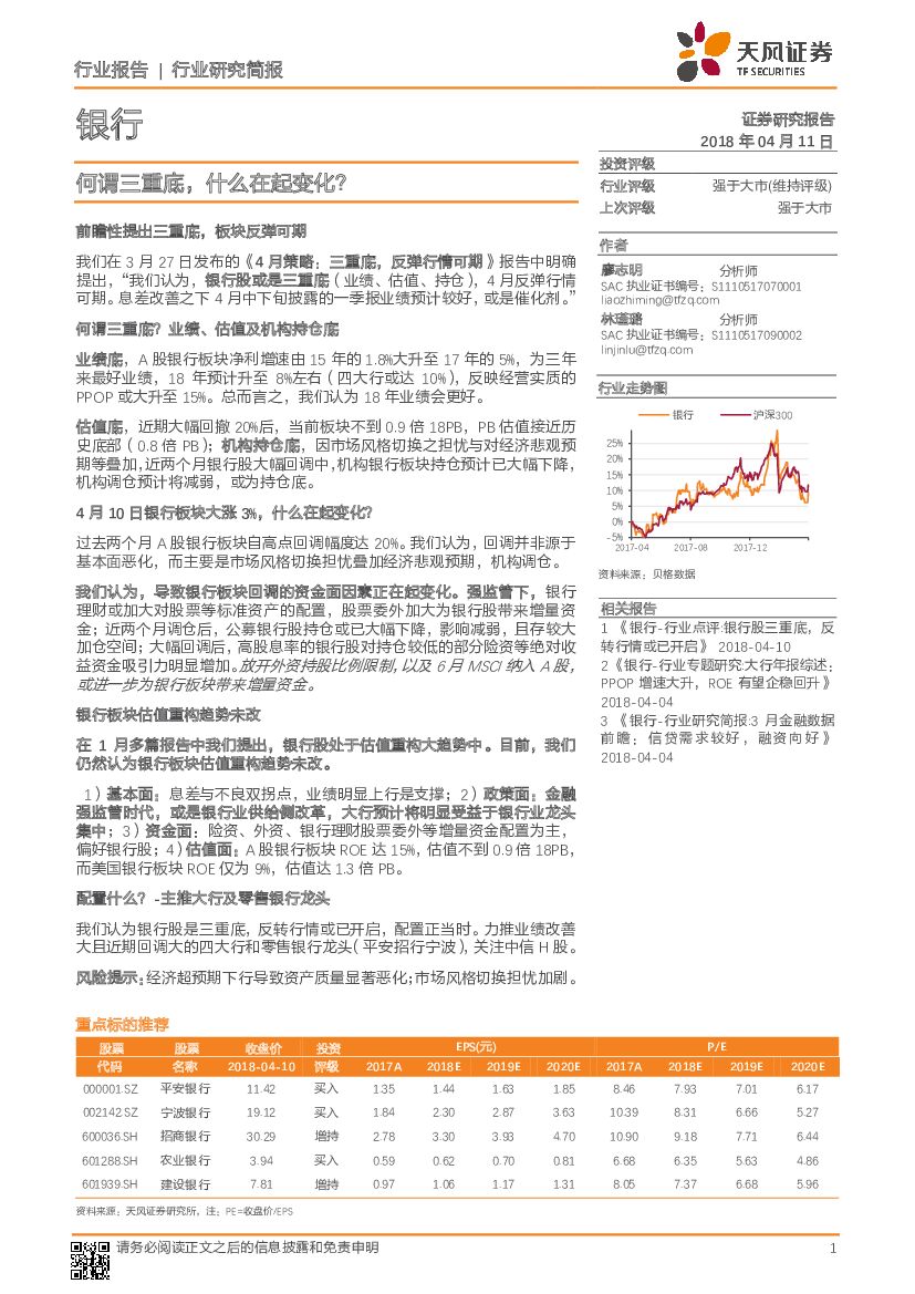 天风证券：银行：何谓三重底，什么在起变化？