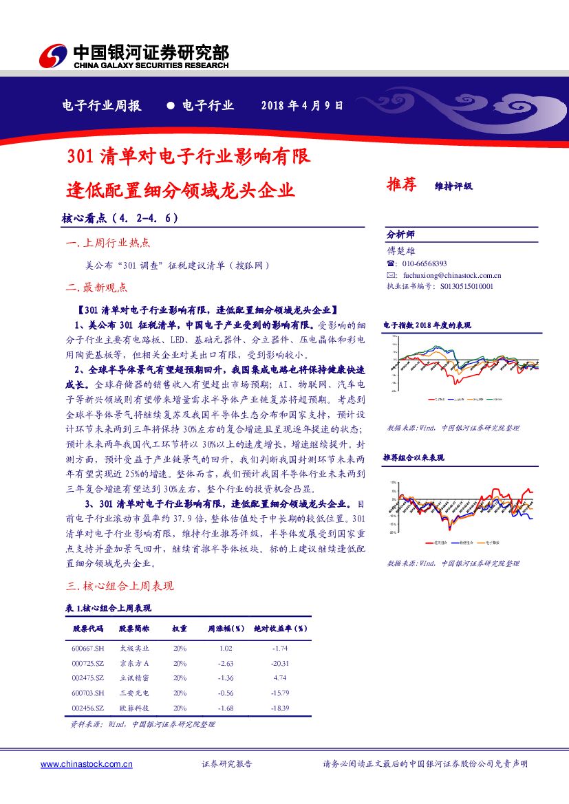 中国银河：电子行业周报：301清单对电子行业影响有限逢低配置细分领域龙头企业