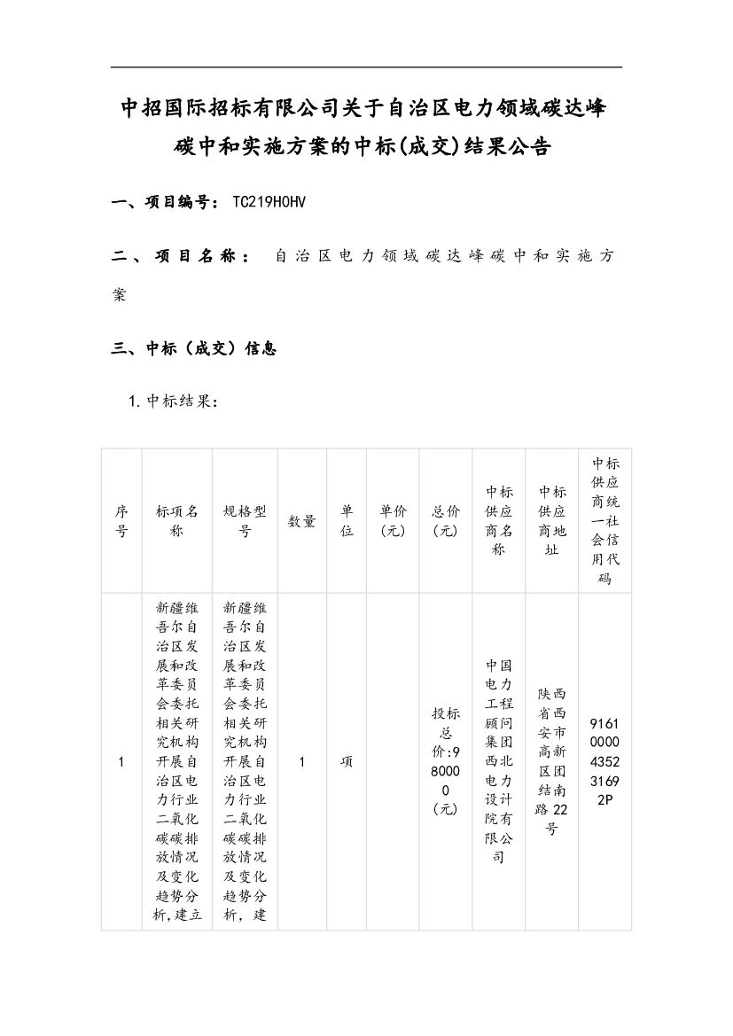 新疆电力领域碳达峰<em>碳中和</em>实施方案招标报告 海报