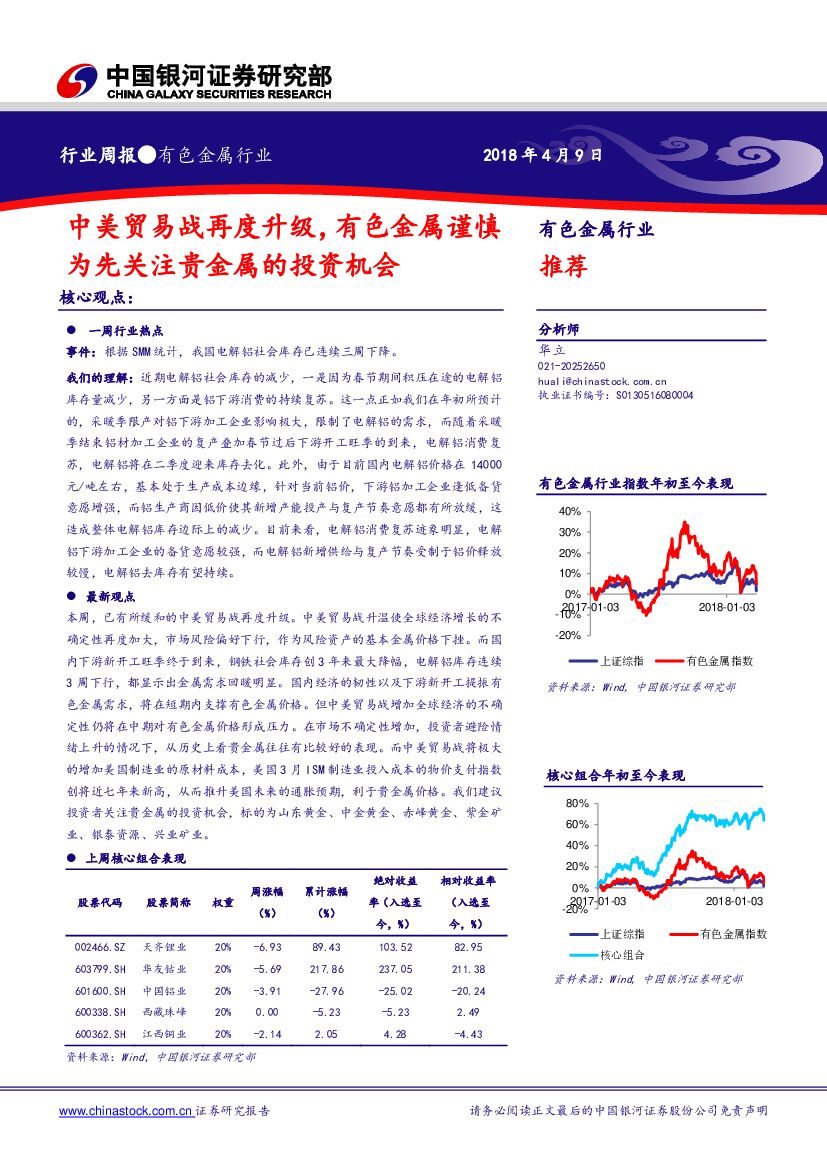 中国银河：有色金属行业周报：中美贸易战再度升级，有色金属谨慎为先关注贵金属的投资机会