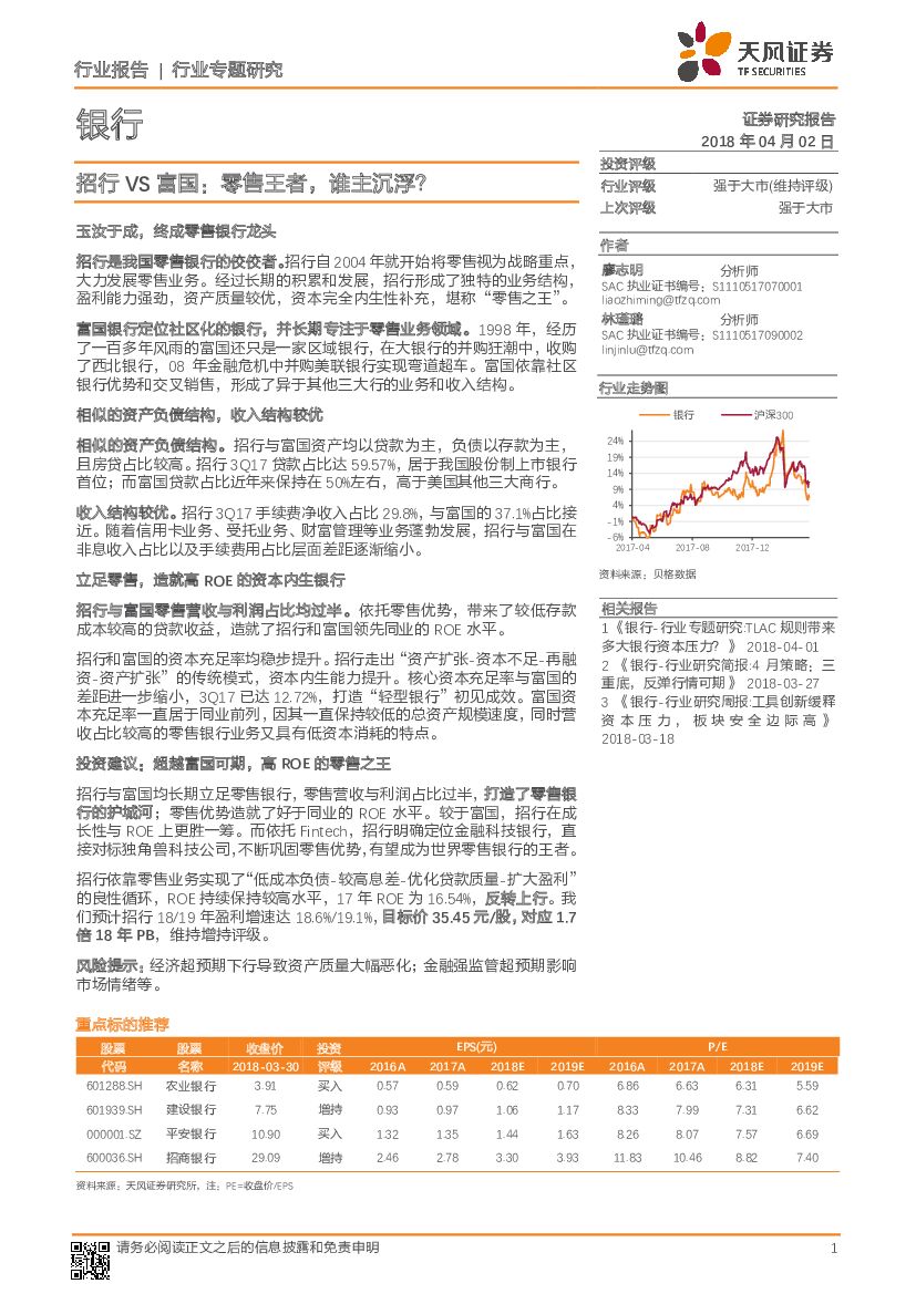 天风证券：银行行业专题研究：招行VS富国：零售王者，谁主沉浮？