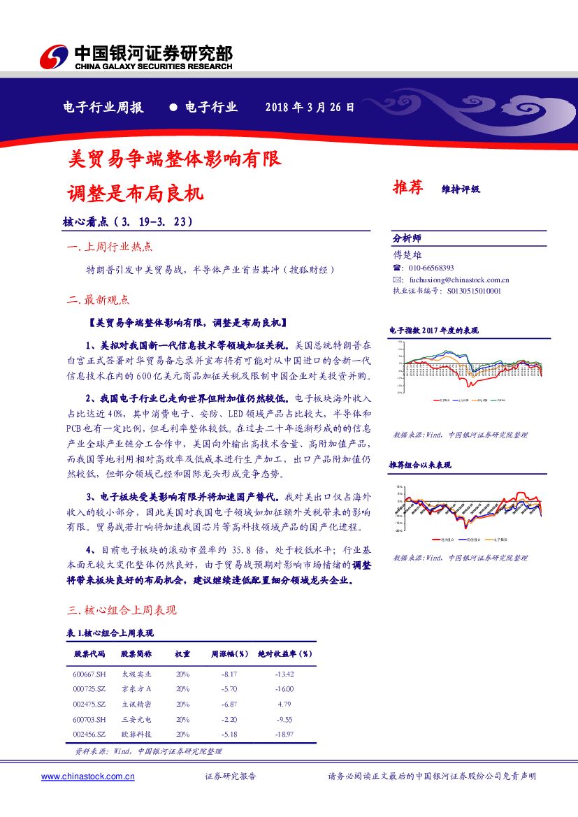 中国银河：电子行业周报：美贸易争端整体影响有限 调整是布局良机