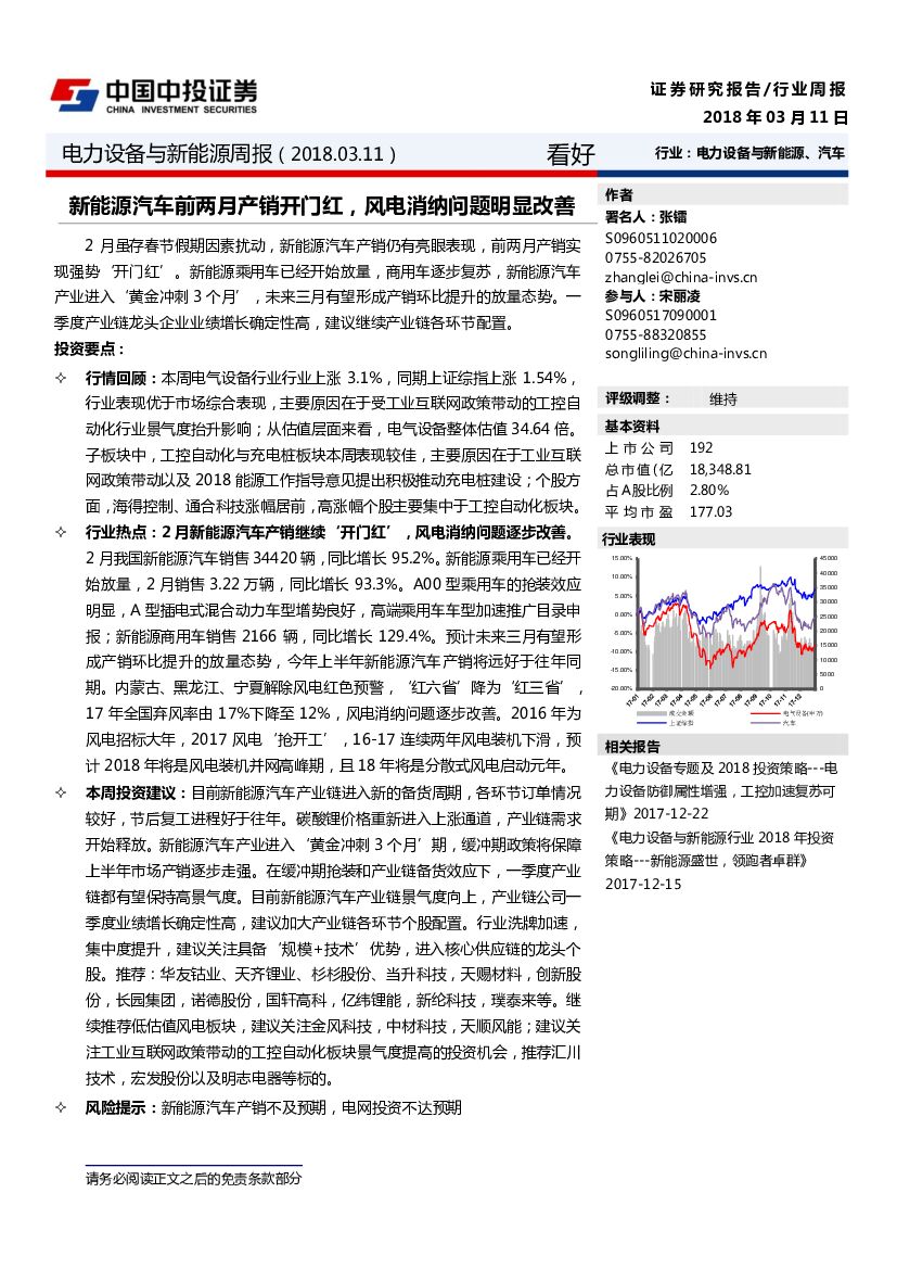 中投证券：电力设备与新<em>能源</em>周报：新<em>能源</em>汽车前两月产销开门红，风电消纳问题明显改善 海报