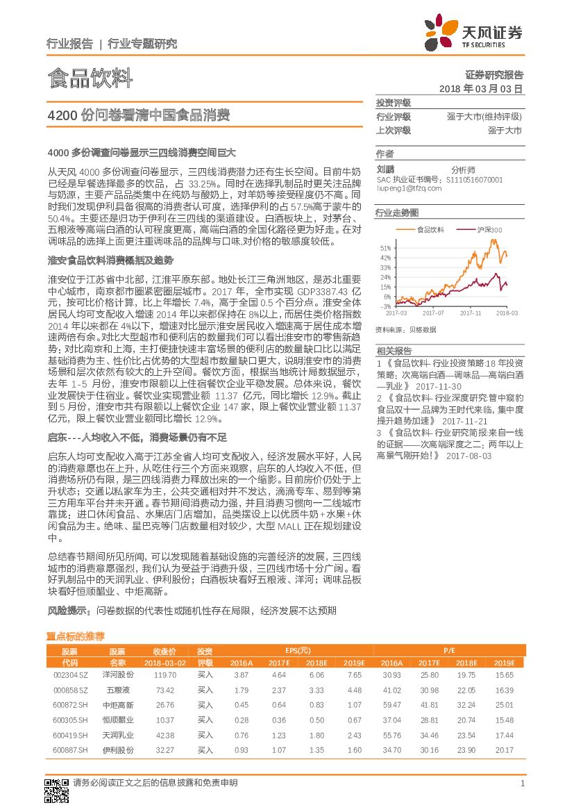 天风证券：食品饮料行业专题研究：4200份问卷看清中国食品消费