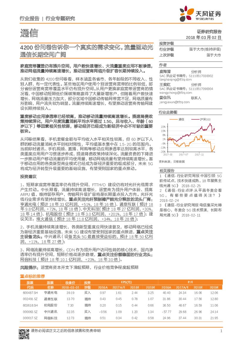 天风证券：通信行业专题研究：4200份问卷告诉你一个真实的需求变化，流量驱动光通信长期空间广阔