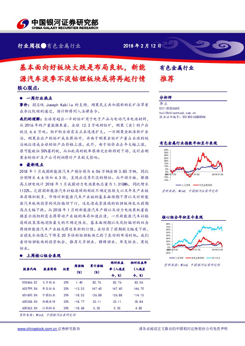 中国银河：有色金属行业周报：基本面向好板块大跌是布局良机，新能源汽车淡季不淡钴锂板块或将再起行情