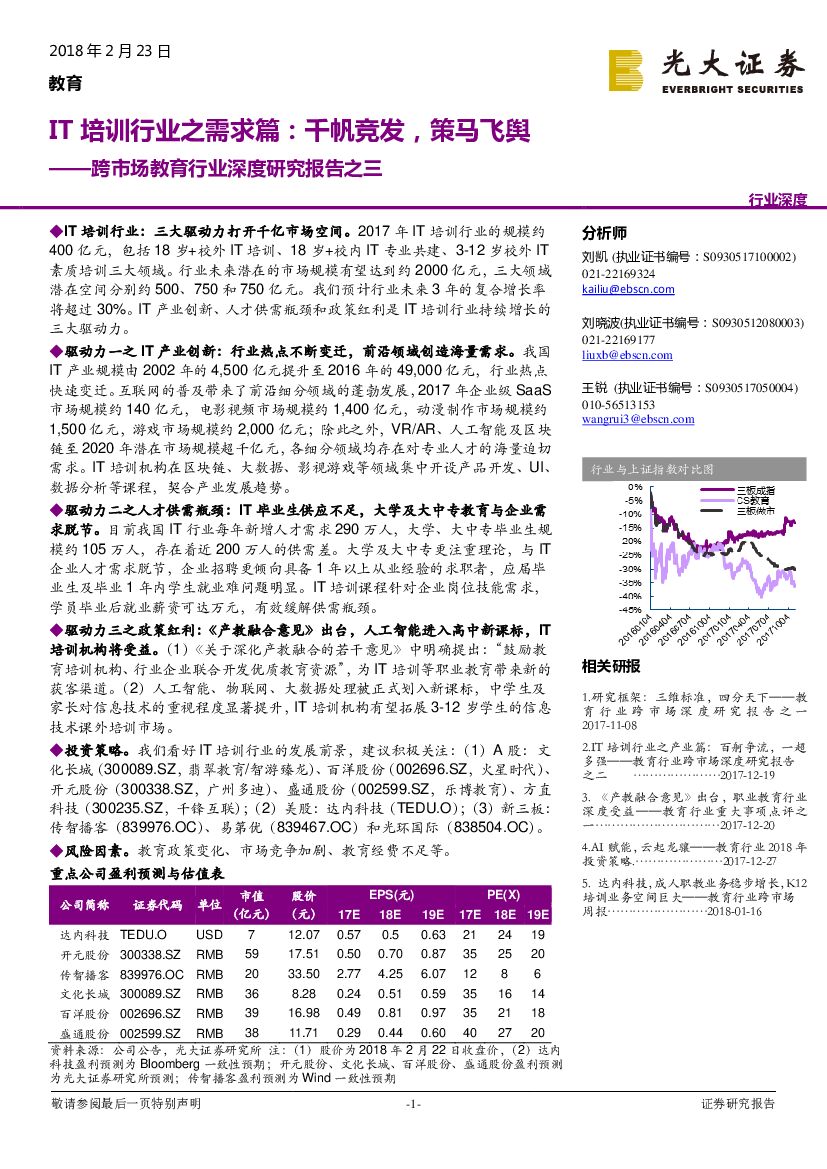 光大证券：跨市场教育行业深度研究报告之三：IT培训行业之需求篇：千帆竞发，策马飞舆