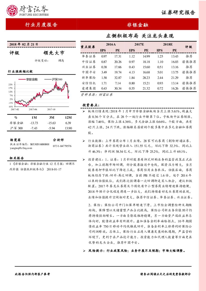 财富证券：非银金融行业月度报告：左侧积极布局 关注龙头表现
