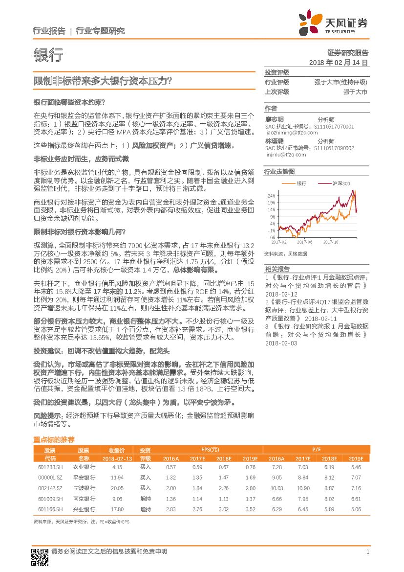 天风证券：银行行业专题研究：限制非标带来多大银行资本压力？