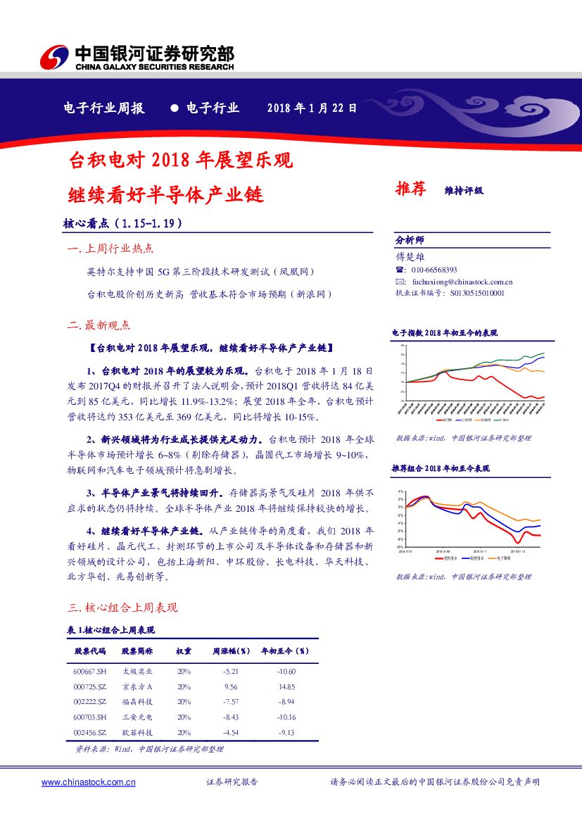中国银河：电子行业周报：台积电对2018年展望乐观继续看好半导体产业链