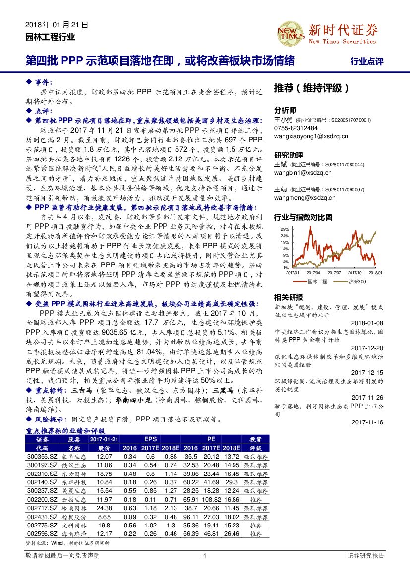 新时代证券：园林工程行业点评：第四批PPP示范项目落地在即，或将改善板块市场情绪