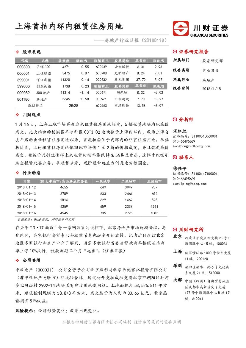 川财证券：房地产行业日报：上海首拍内环内租赁住房用地