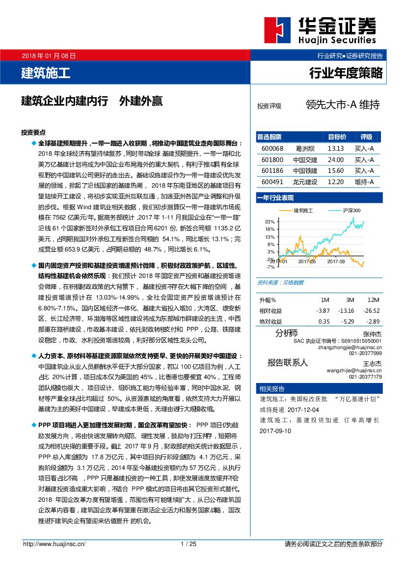 华金证券：建筑施工行业年度策略：建筑企业内建内行 外建外赢
