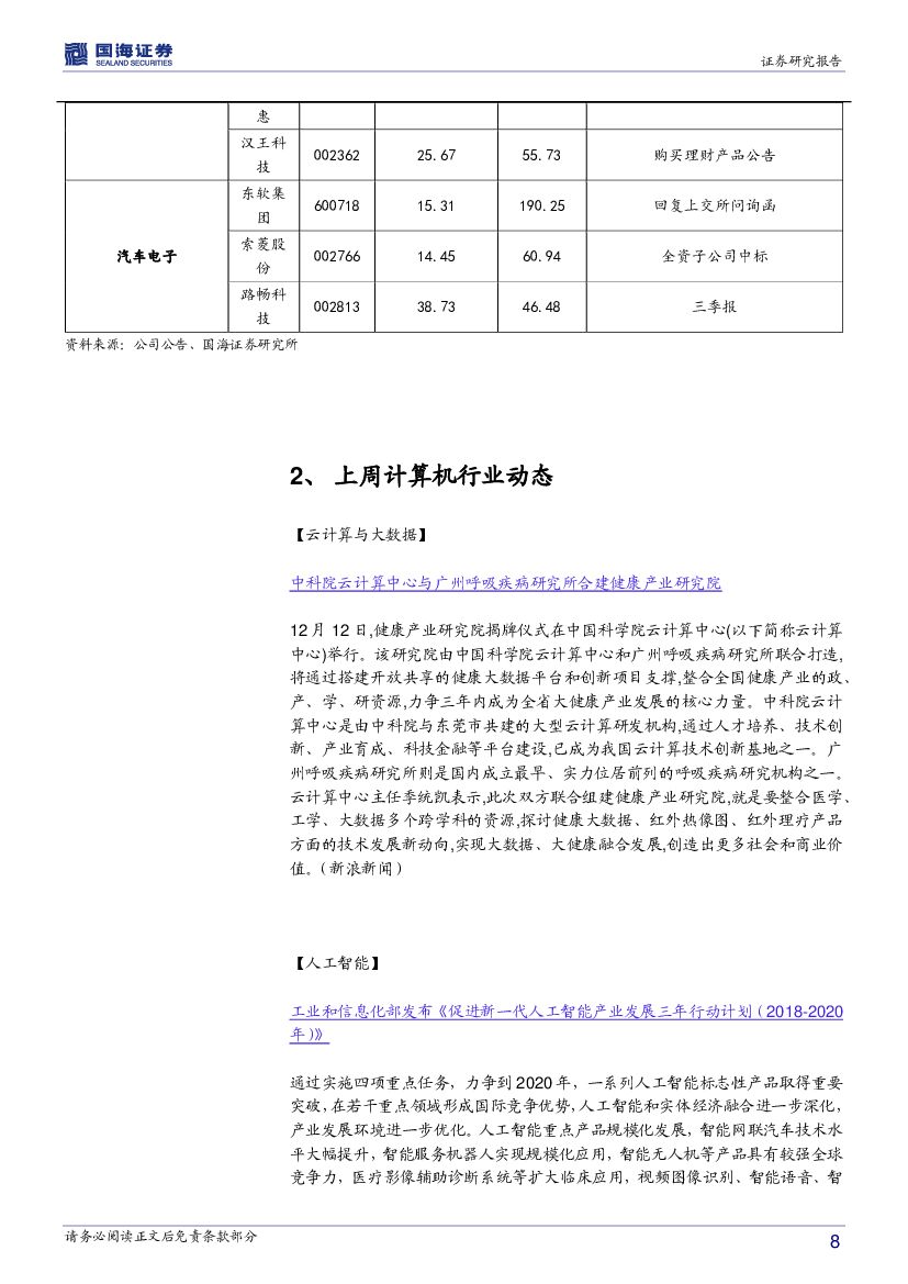 国海证券：计算机行业周报：继续围绕大数据、人工智能投资主线_第8页