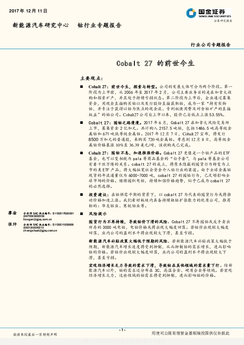 国金证券：钴行业专题报告：Cobalt 27的前世今生