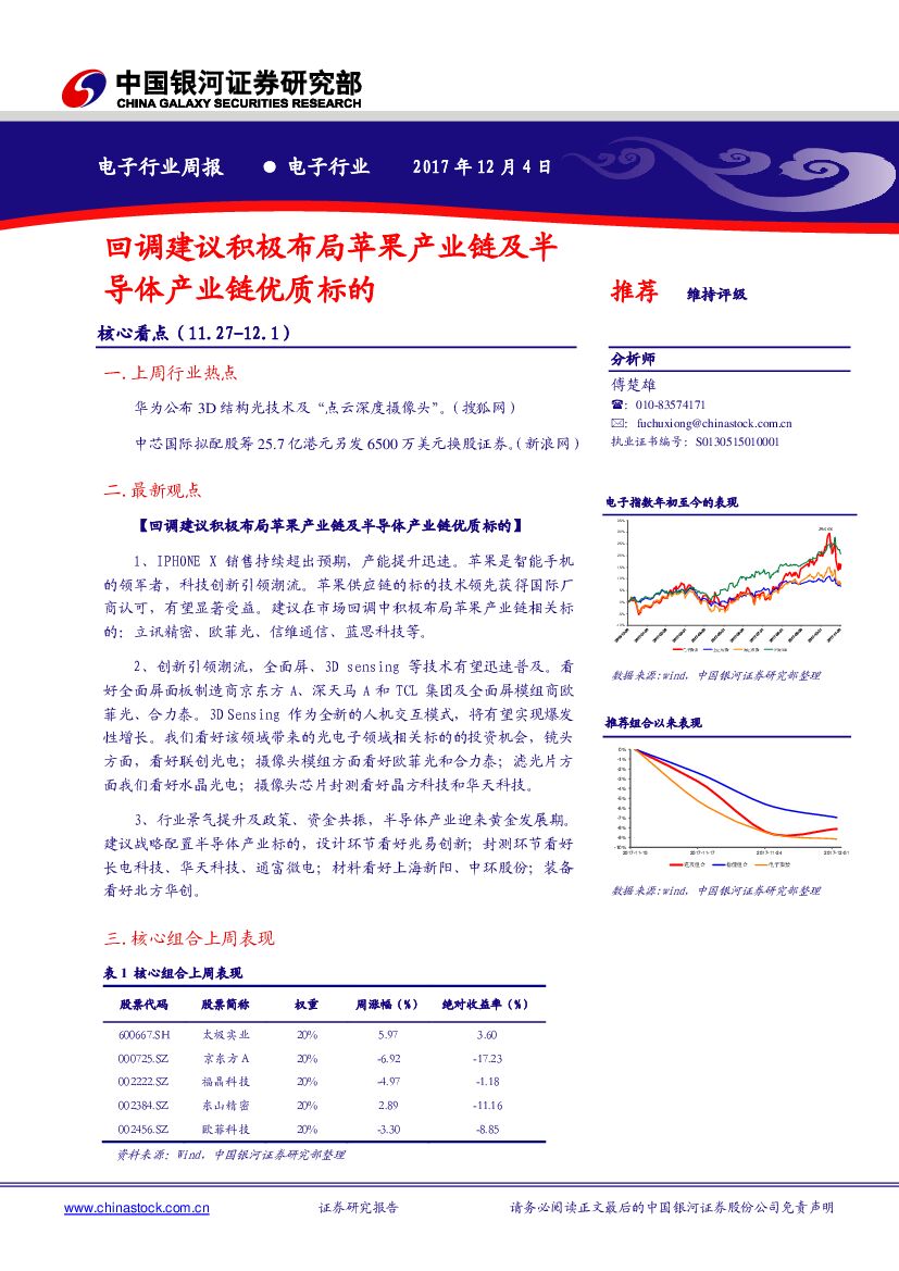 中国银河：电子行业周报：回调建议积极布局苹果产业链及半导体产业链优质标的