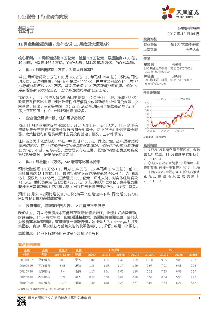 天风证券：银行行业研究简报：11月金融数据前瞻：为什么说11月信贷大超预期？