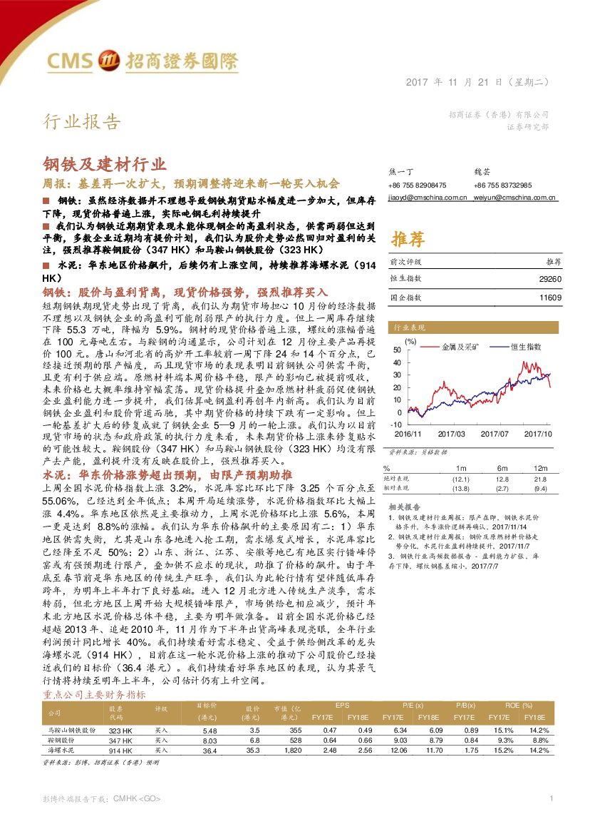 招商证券(香港)：钢铁及建材行业周报：基差再一次扩大，预期调整将迎来新一轮买入机会
