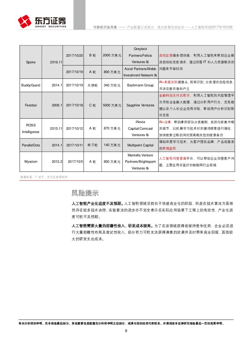 东方证券：人工智能月报2017年10月期：产业联盟正式成立，地方政策先后出台_第9页