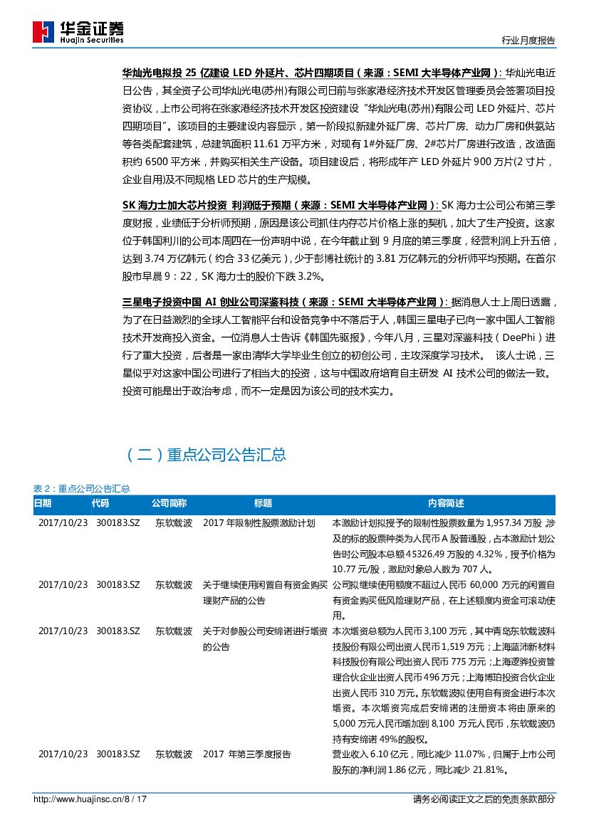 华金证券：电子元器件行业周度报告：人工智能和OLED国内厂商可期、iPhone X预售需求火热_第8页