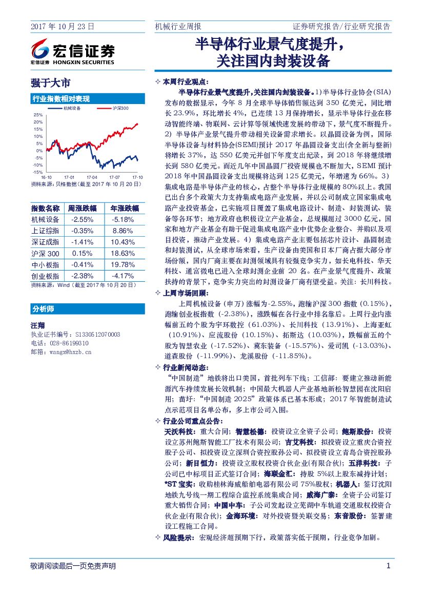 宏信证券：机械行业周报：半导体行业景气度提升，关注国内封装设备