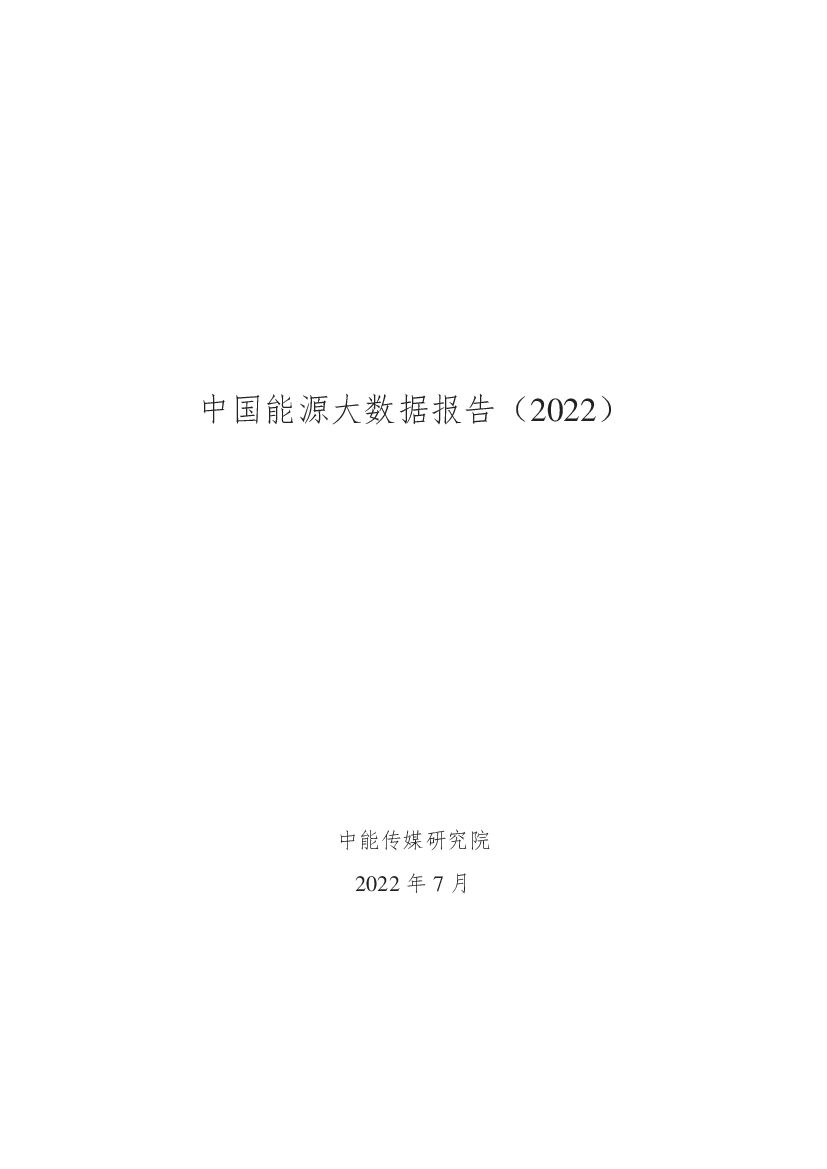 中能传媒研究院：中国能源大数据报告（2022）
