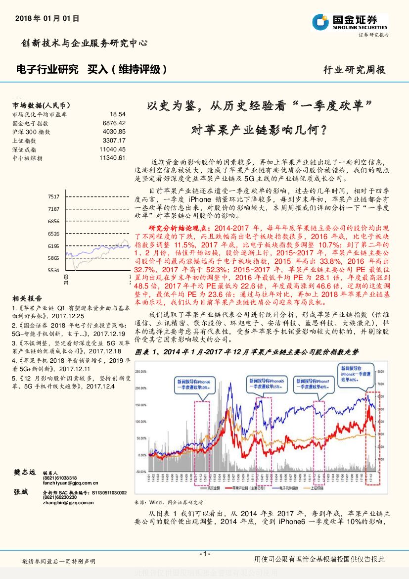国金证券：电子行业研究周报：以史为鉴，从历史经验看“一季度砍单”，对苹果产业链影响几何？