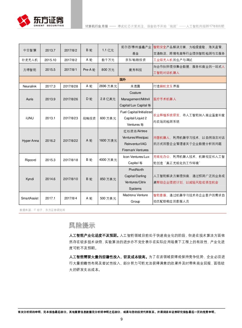 东方证券：人工智能月报：寒武纪芯片受关注，语音助手开始“抱团”_第9页