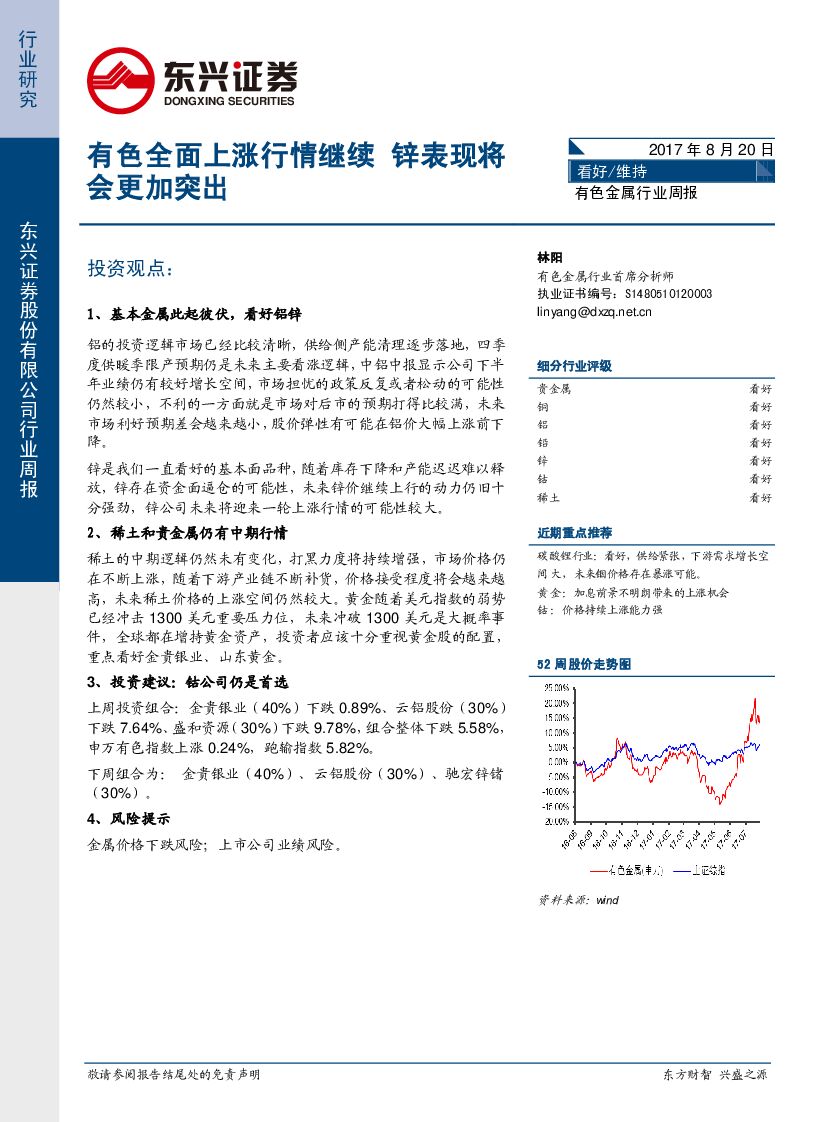 东兴证券：有色金属行业周报：有色全面上涨行情继 续锌表现将会更加突出