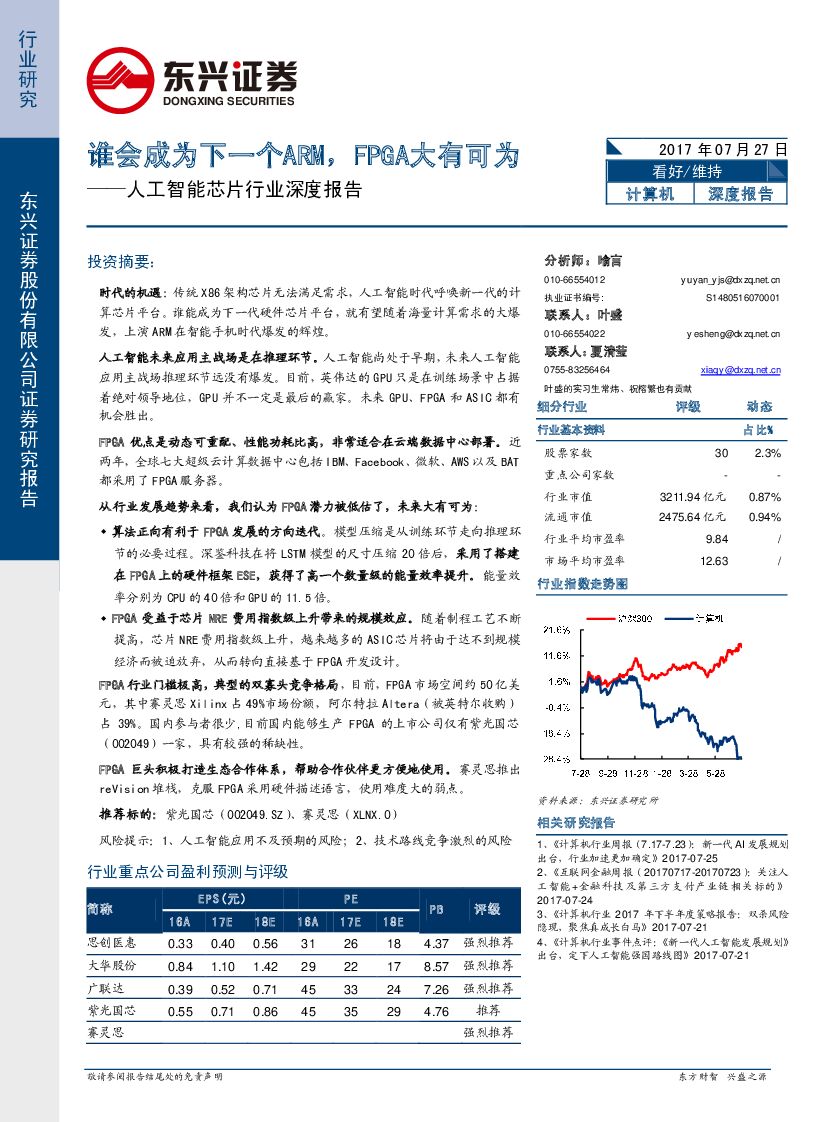 东兴证券：<em>人工智能</em>芯片行业深度报告：谁会成为下一个ARM，FPGA大有可为 海报