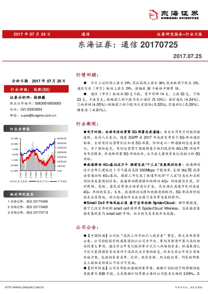 东海证券：通信行业日报