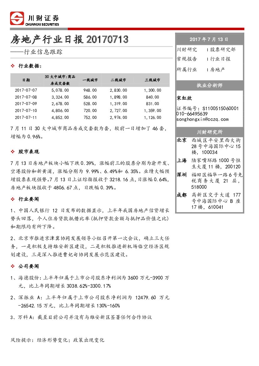 川财证券：房地产行业日报-行业信息跟踪